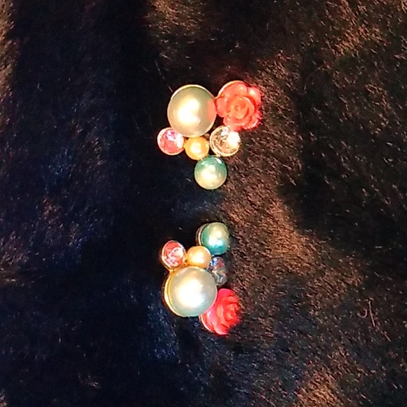 Jewelry - Pink Roses and Blue Pearl Earrings